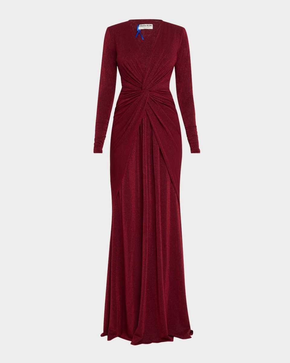 Deep V-Neck Shimmer Twist Gown